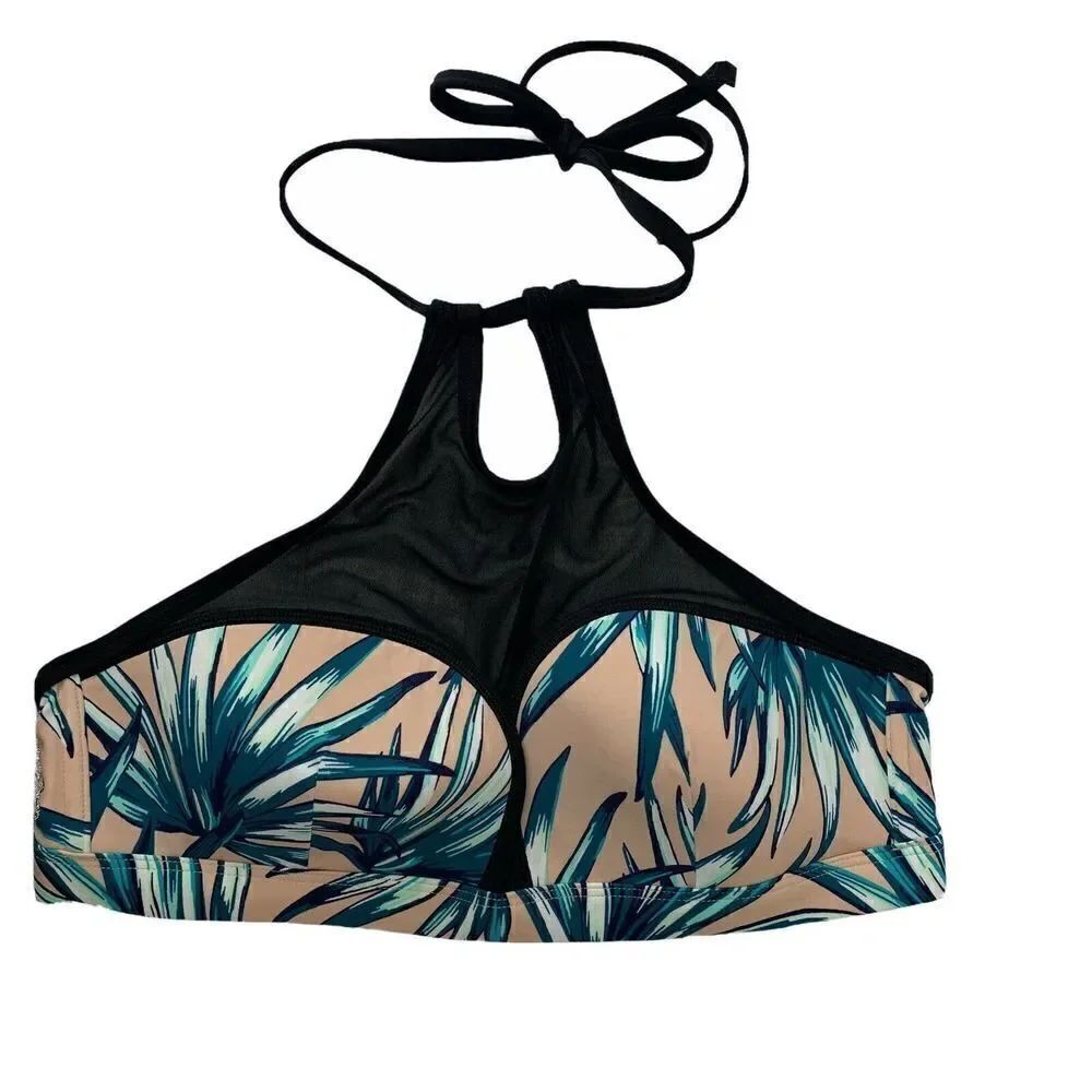 Victorias Secret Bikini Top High Neck Mesh Leaf L